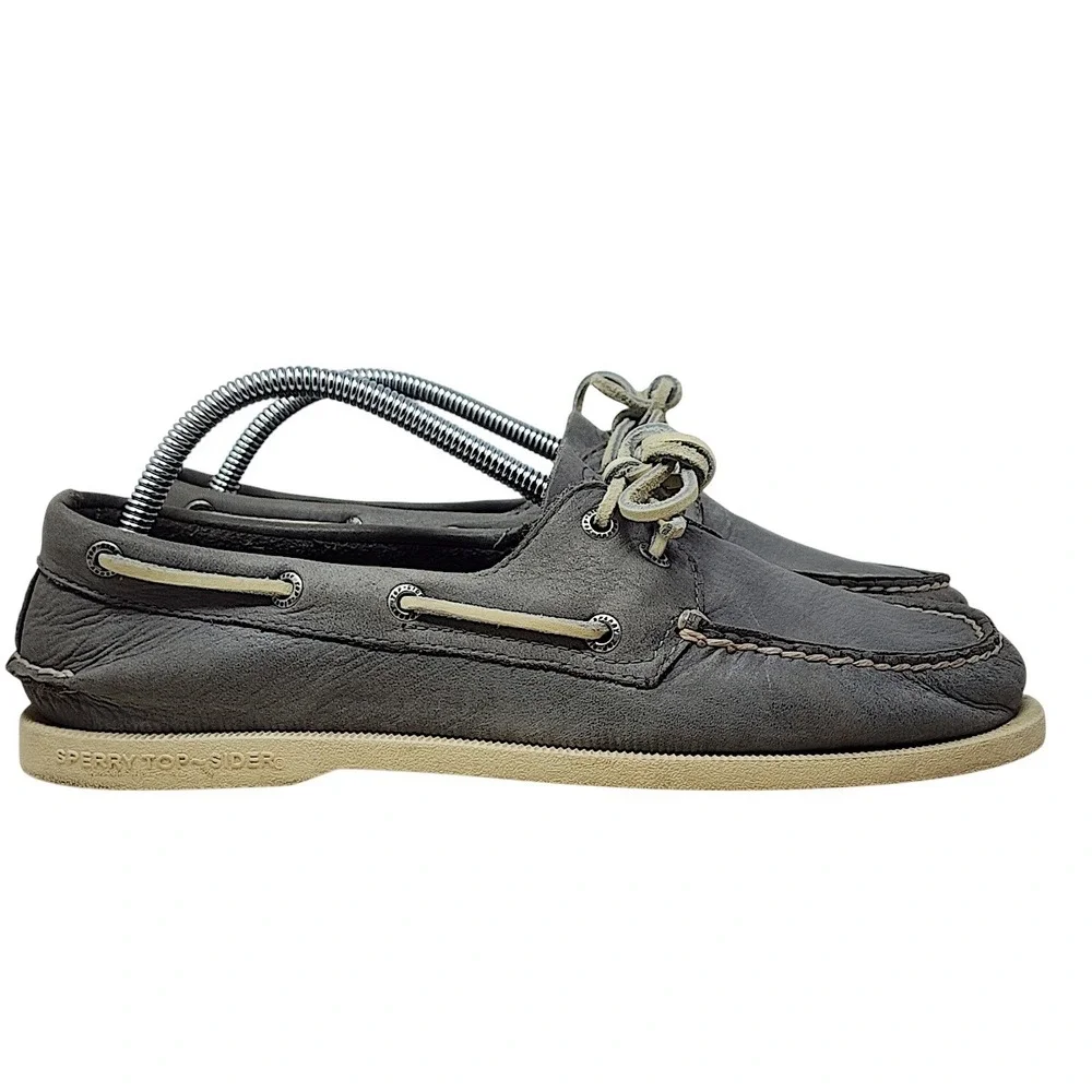 Sperry Top Sider 8.5 M Men Gray Leather Authentic Original Boat Shoes Classic